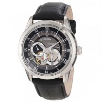 Bulova Men's Automatic Stainless Steel Black Leather Strap Watch