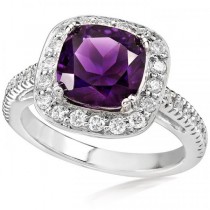 Amethyst and Diamond Gemstone Ring 14K White Gold (0.40ct)