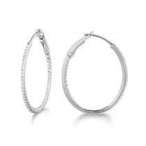 Micro Pave Small Oval Diamond Hoop Earrings Sterling Silver 0.20ct - WE5