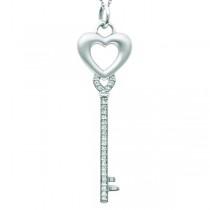 Diamond Heart Key Pendant Necklace in 14k White Gold (0.10ct)
