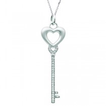 Diamond Heart Key Pendant Necklace in 14k White Gold (0.10ct)