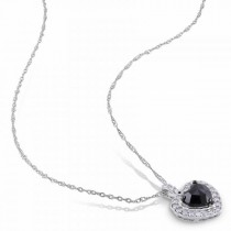 Black & White Diamond Heart Pendant Necklace 14k White Gold 1.00ct