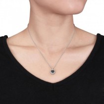 Black & White Diamond Heart Pendant Necklace 14k White Gold 1.00ct