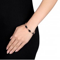 Marquise Black Onyx & Diamond Bracelet Pink Silver (15.87ct)