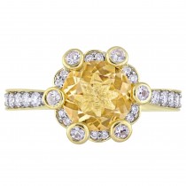 Citrine and White Sapphire with Diamond Halo Ring 14k Yellow Gold (2.50ct)