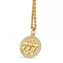 Diamond 777 Angel Number Disc Pendant Necklace 14K Yellow Gold (0.20ct)