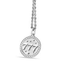 Diamond 777 Angel Number Disc Pendant Necklace in Sterling Silver (0.20ct)