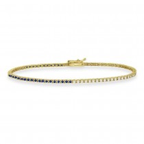 Lab Grown Diamond & Blue Sapphire Eternity Tennis Bracelet 14K Yellow Gold (2.28ct)