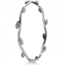 Stackable Diamond Vine Leaf Bangle Bracelet 14k White Gold (0.72ct)
