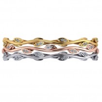 Stackable Diamond Vine Leaf Bangle Bracelet 14k White Gold (0.72ct)
