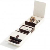Ivory & Brown Leather 2 Compartment Jewelry Case with Snap Closure