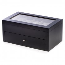 Matte Wood 20 Watch Box w/ Glass Top & Drawer & Pillows