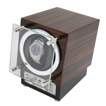 Ebony Burlwood Watch Winder w/ Glass Door & Selectable Rotation