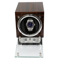 Ebony Burlwood Watch Winder w/ Glass Door & Selectable Rotation