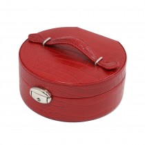 Red Leatherette Jewelry Box w/ Slots for Rings and Locking Clasp