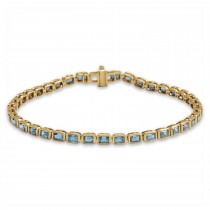 Emerald Cut Sky Blue Topaz Tennis Bracelet 14K Yellow Gold (8.58ct)