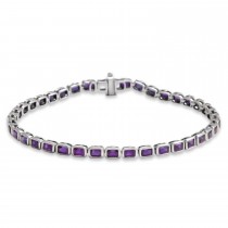 Emerald Cut Amethyst Tennis Bracelet 14K White Gold (8.58ct)