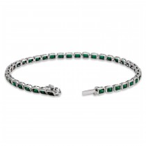 Emerald Cut Tzavorite Garnet Tennis Bracelet 14K White Gold (8.58ct)