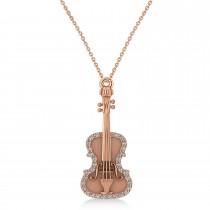 Diamond Violin Music Pendant Necklace 14K Rose Gold (0.16ct)