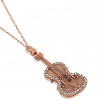 Diamond Violin Music Pendant Necklace 14K Rose Gold (0.16ct)
