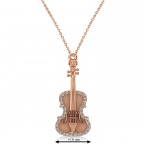 Diamond Violin Music Pendant Necklace 14K Rose Gold (0.16ct)