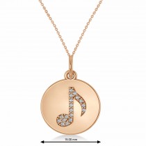 Diamond Eight Note Musical Disc Pendant Necklace 14K Rose Gold (0.09ct)