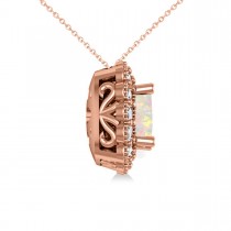 Opal & Diamond Floral Cushion Pendant Necklace 14k Rose Gold (1.68ct)