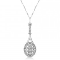 Diamond Accented Tennis Racket Pendant Necklace 18K White Gold (0.48ct)