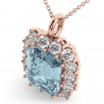Emerald Cut Aquamarine & Diamond Pendant 14k Rose Gold (5.68ct)