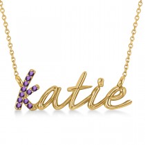 Personalized Amethyst Nameplate Pendant Necklace 14k Yellow Gold