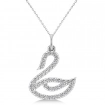 Diamond Swan Pendant Necklace 14k White Gold (0.21ct)