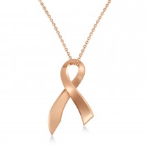Awareness Ribbon Pendant Necklace Plain Metal 14k White Gold