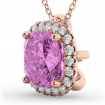 Halo Pink Sapphire Cushion Cut Pendant Necklace 14k Rose Gold (2.02ct)