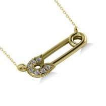 Horizontal Diamond Safety Pin Pendant Necklace 14k Yellow Gold (0.07ct)