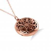 Antique Floral Locket Pendant Necklace 14k Rose Gold
