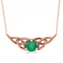 Celtic Round Emerald Pendant Necklace 14k Rose Gold (0.48ct)
