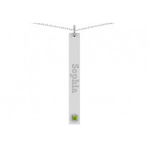 Name Engravable Peridot Bar Pendant Necklace 14k White Gold (0.03ct)