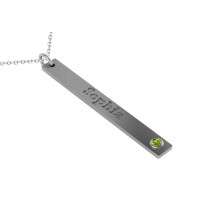 Name Engravable Peridot Bar Pendant Necklace 14k White Gold (0.03ct)