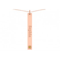 Name Engravable Yellow Sapphire Bar Pendant Necklace 14k Rose Gold
