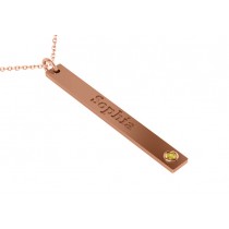 Name Engravable Yellow Sapphire Bar Pendant Necklace 14k Rose Gold