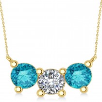 Three Stone Diamond & Blue Diamond Pendant Necklace 14k Yellow Gold (3.00ct)