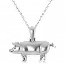 Mighty Pig Charm Pendant Necklace 14k White Gold