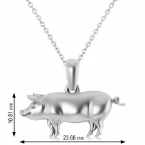 Mighty Pig Charm Pendant Necklace 14k White Gold