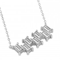 Bar Diamond Baguette Pendanat Necklace 14k White Gold (2.10 ctw)