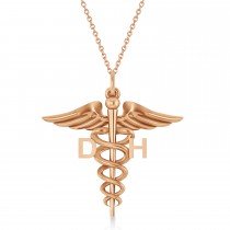 Caduceus Dental Hygienist Pendant Necklace 14k Rose Gold