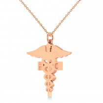 Caduceus Dental Hygienist Pendant Necklace 14k Rose Gold