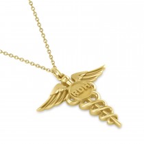 Caduceus Registered Dental Hygienist Pendant Necklace 14k Yellow Gold