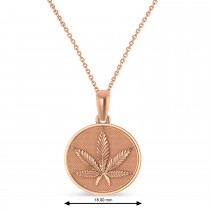 Marijuana Leaf Charm Disk Pendant Necklace 14K Rose Gold