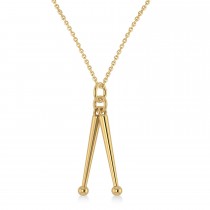 Drum Sticks Music Pendant Necklace 14K Yellow Gold