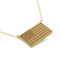 USA Flag Patriotic Pendant Necklace 14K Yellow Gold